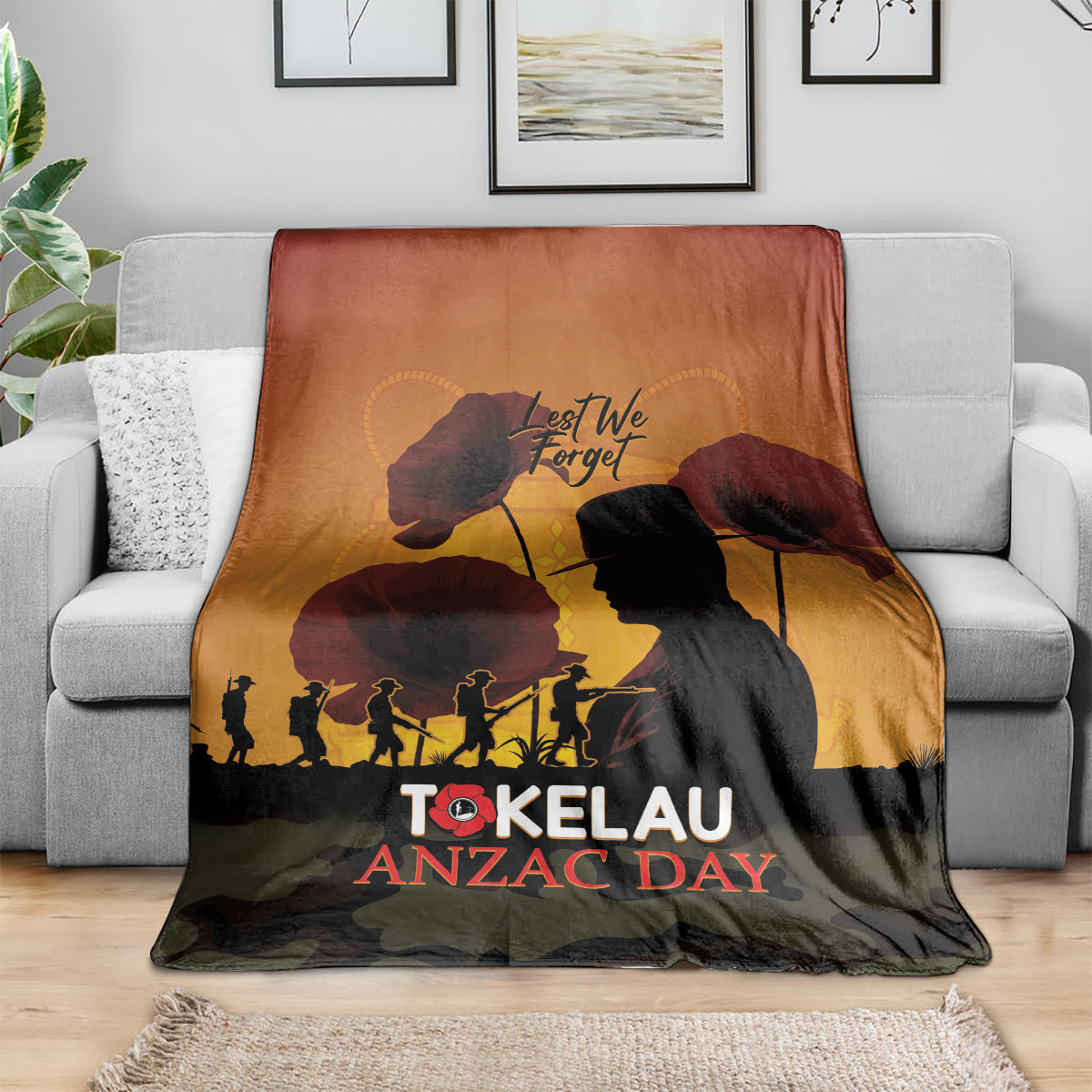 Tokelau ANZAC Day Blanket Camouflage With Poppies Lest We Forget LT14 - Polynesian Pride