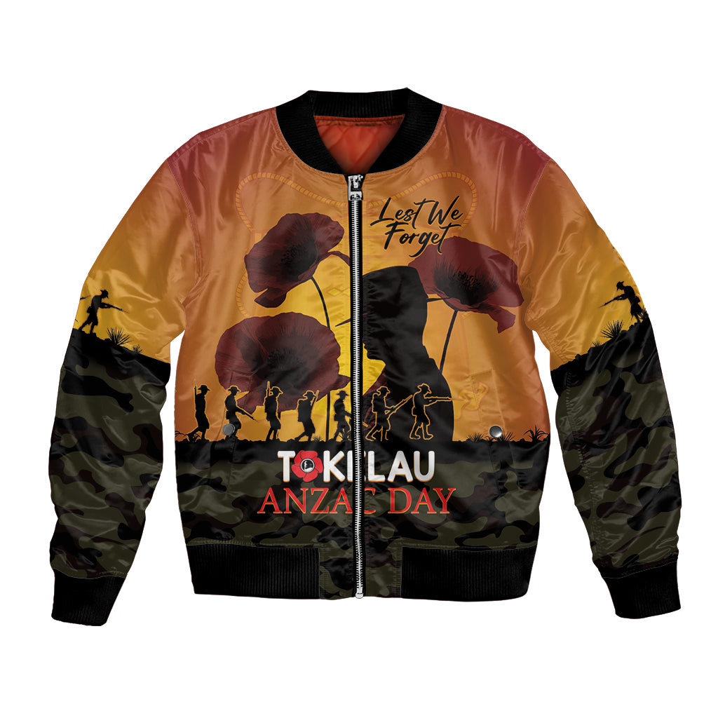 Tokelau ANZAC Day Bomber Jacket Camouflage With Poppies Lest We Forget LT14 Unisex Yellow - Polynesian Pride