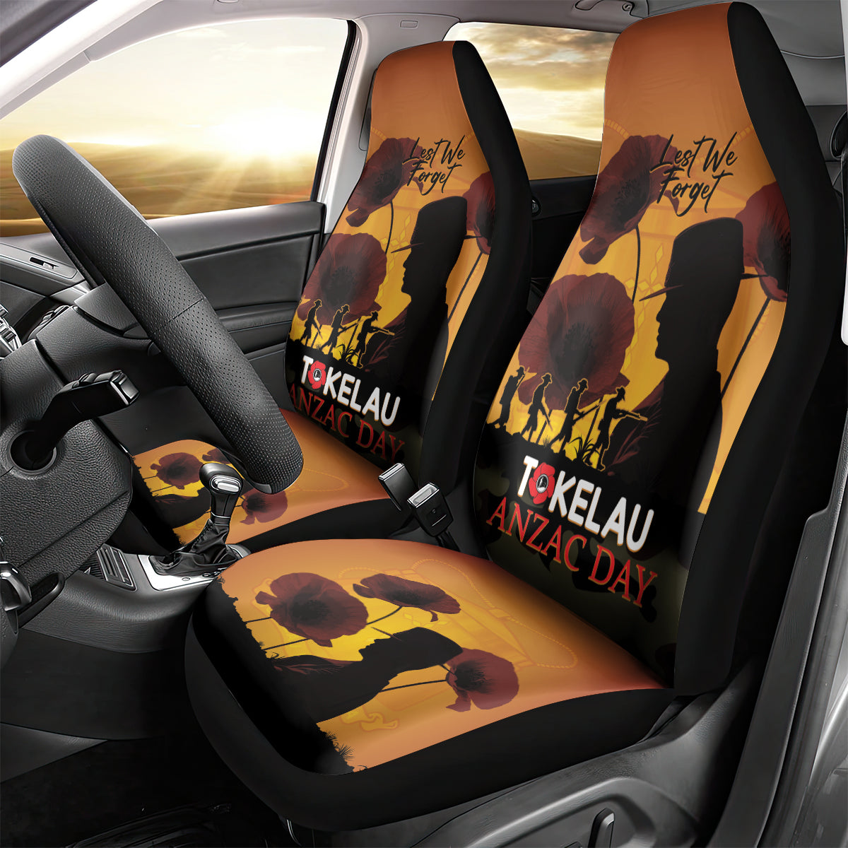Tokelau ANZAC Day Car Seat Cover Camouflage With Poppies Lest We Forget LT14 - Polynesian Pride