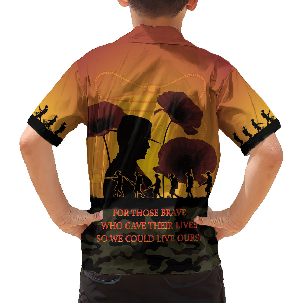 Tokelau ANZAC Day Family Matching Short Sleeve Bodycon Dress and Hawaiian Shirt Camouflage With Poppies Lest We Forget LT14 - Polynesian Pride