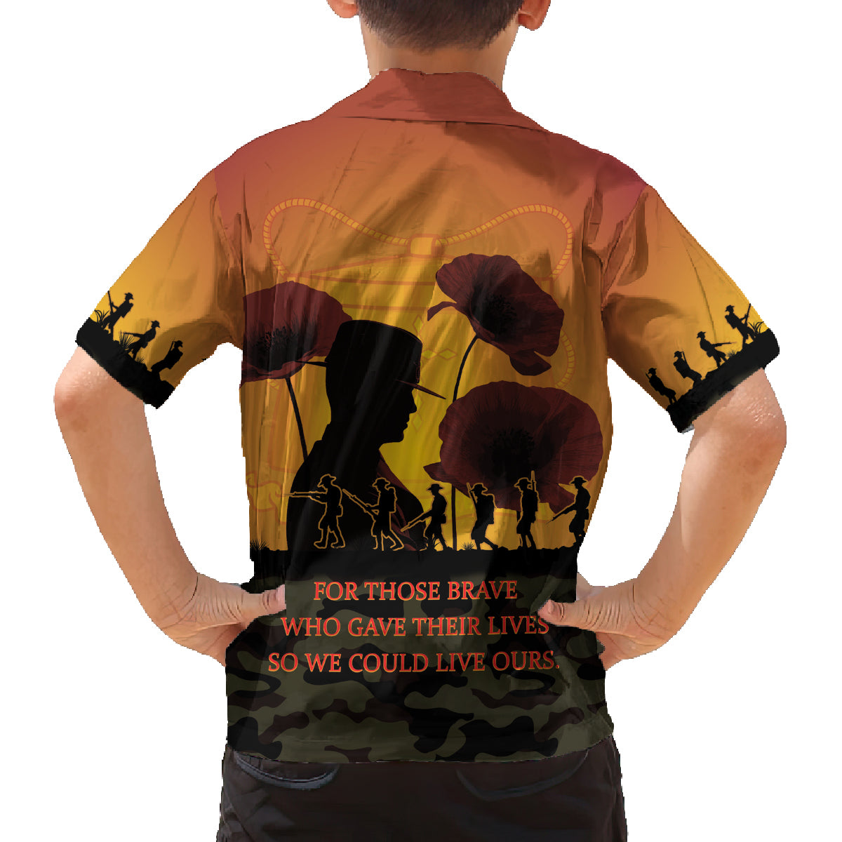 Tokelau ANZAC Day Family Matching Summer Maxi Dress and Hawaiian Shirt Camouflage With Poppies Lest We Forget LT14 - Polynesian Pride