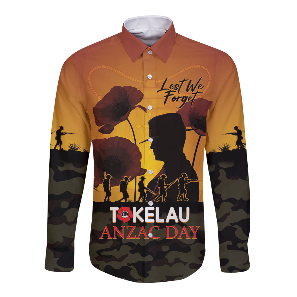 Tokelau ANZAC Day Long Sleeve Button Shirt Camouflage With Poppies Lest We Forget LT14 Unisex Yellow - Polynesian Pride