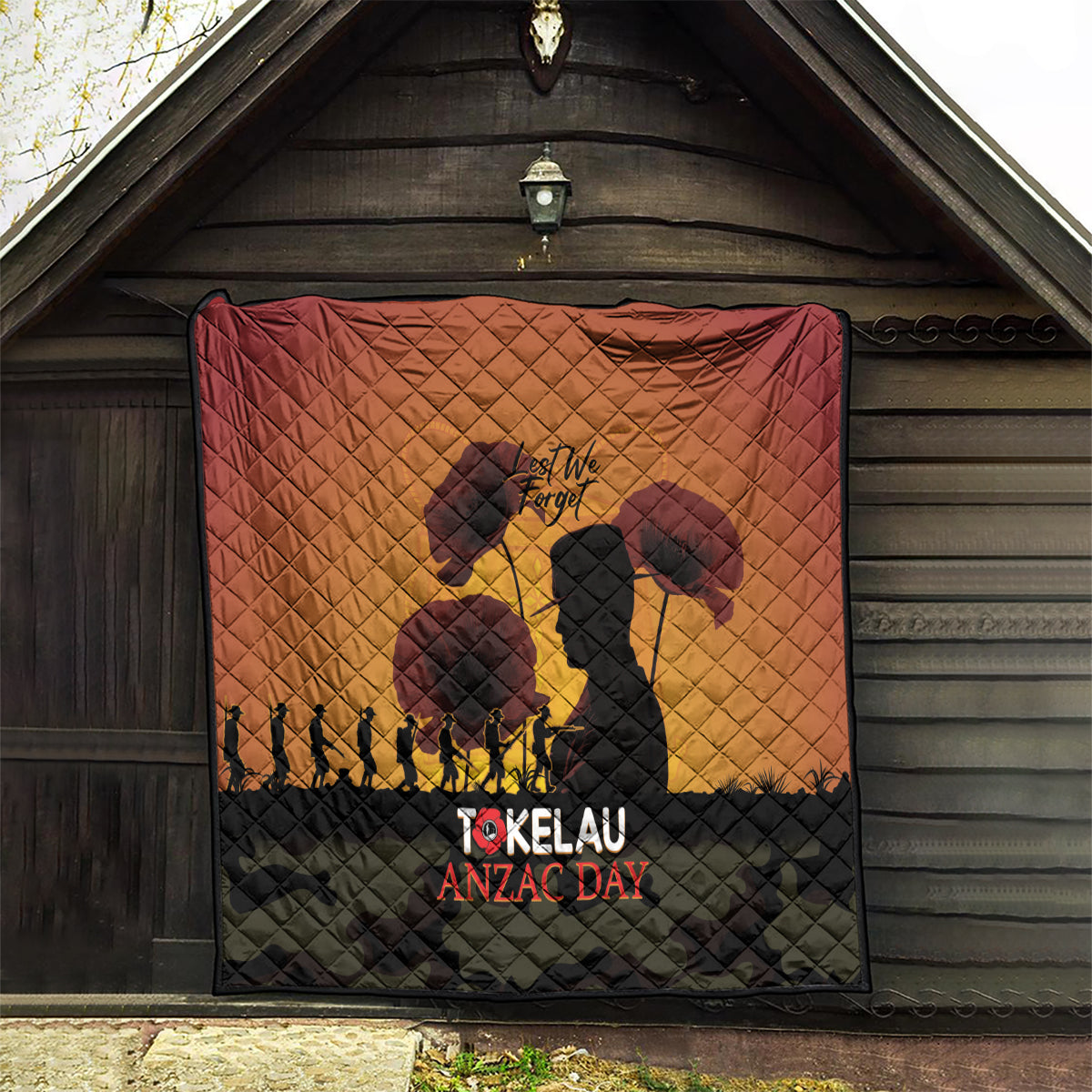 Tokelau ANZAC Day Quilt Camouflage With Poppies Lest We Forget LT14 - Polynesian Pride