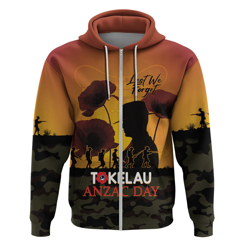 Tokelau ANZAC Day Zip Hoodie Camouflage With Poppies Lest We Forget LT14 Zip Hoodie Yellow - Polynesian Pride