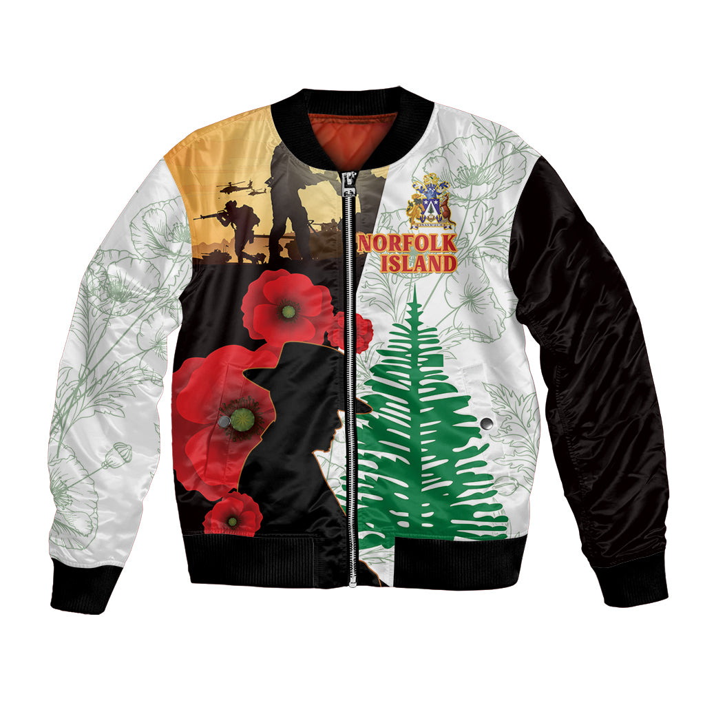 Norfolk Island ANZAC Day Bomber Jacket Pine Tree With Poppies Lest We Forget LT14 Unisex White - Polynesian Pride