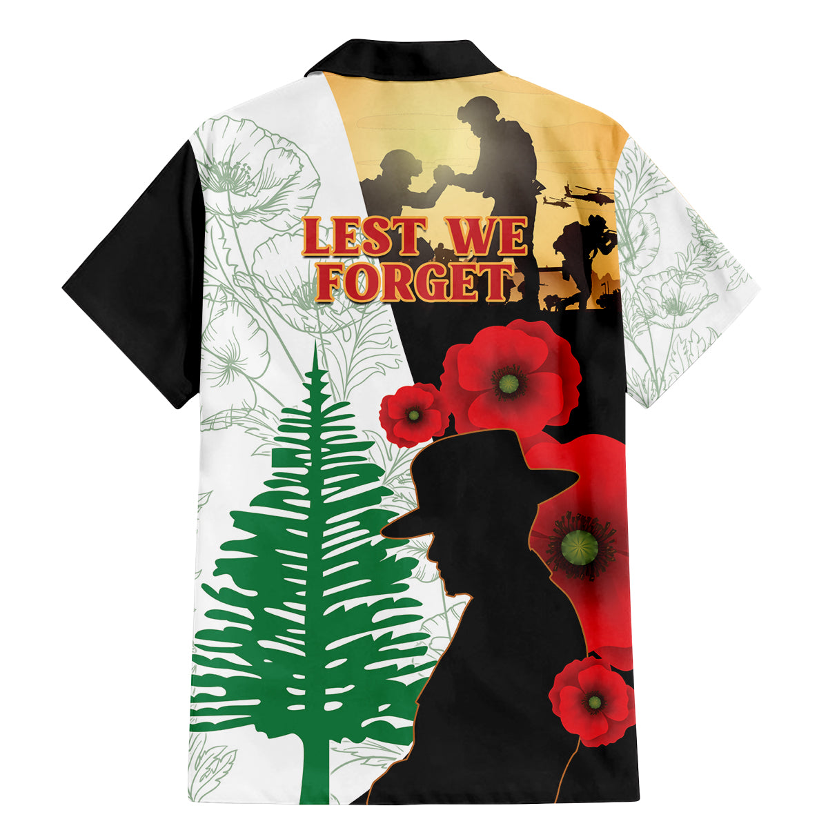 Norfolk Island ANZAC Day Family Matching Mermaid Dress and Hawaiian Shirt Pine Tree With Poppies Lest We Forget LT14 - Polynesian Pride
