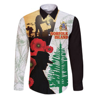 Norfolk Island ANZAC Day Family Matching Off Shoulder Short Dress and Hawaiian Shirt Pine Tree With Poppies Lest We Forget LT14 Dad's Shirt - Long Sleeve White - Polynesian Pride