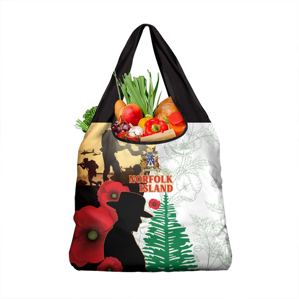 Norfolk Island ANZAC Day Grocery Bag Pine Tree With Poppies Lest We Forget