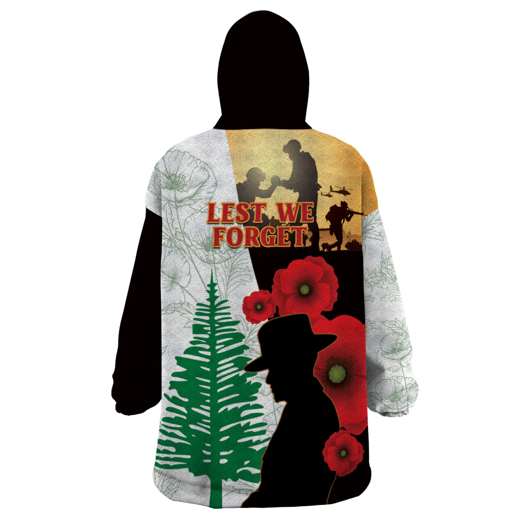 Norfolk Island ANZAC Day Wearable Blanket Hoodie Pine Tree With Poppies Lest We Forget LT14 - Polynesian Pride