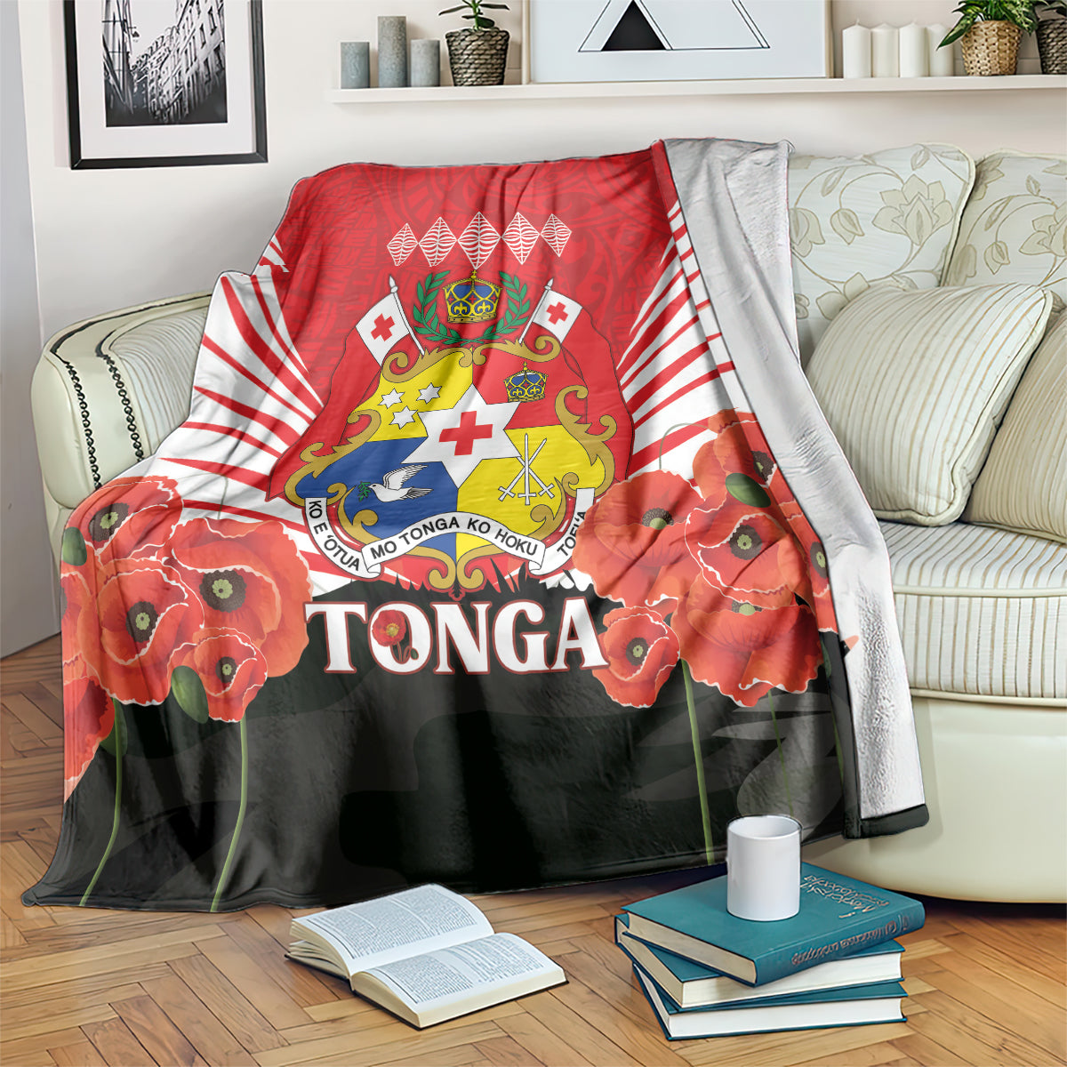 Tonga ANZAC Day Blanket Camouflage With Poppies Lest We Forget LT14 Red - Polynesian Pride