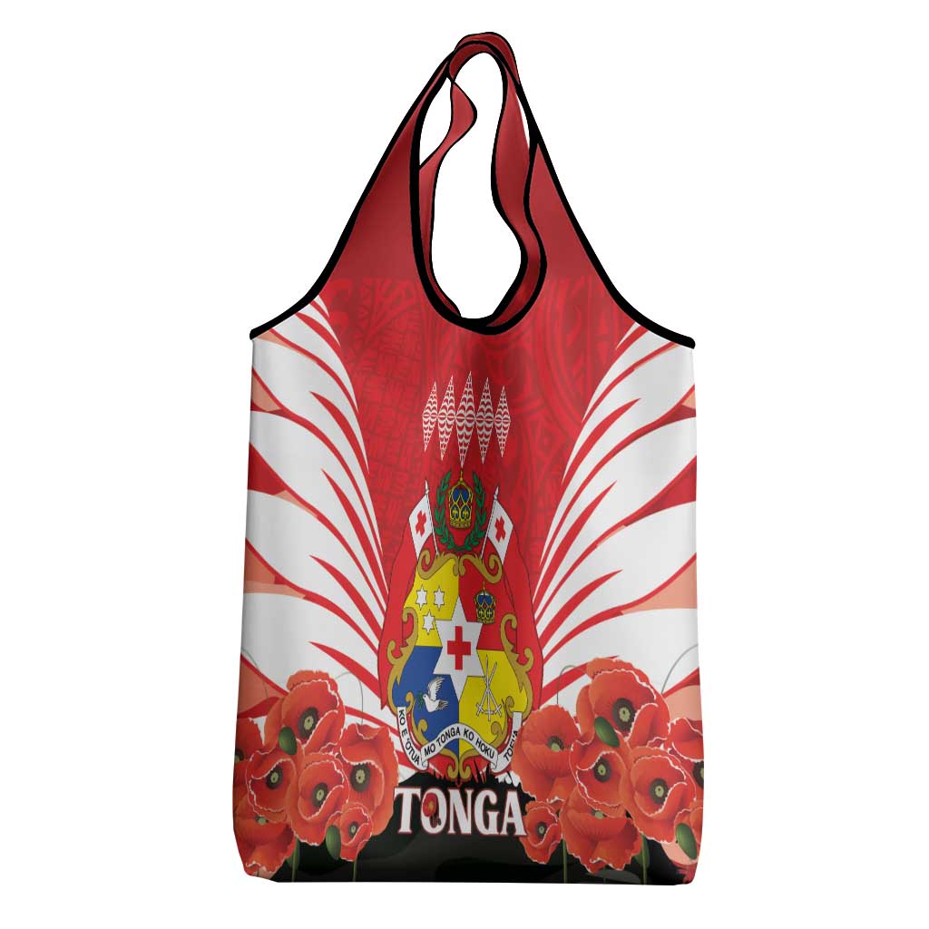 Tonga ANZAC Day Grocery Bag Camouflage With Poppies Lest We Forget LT14 - Polynesian Pride