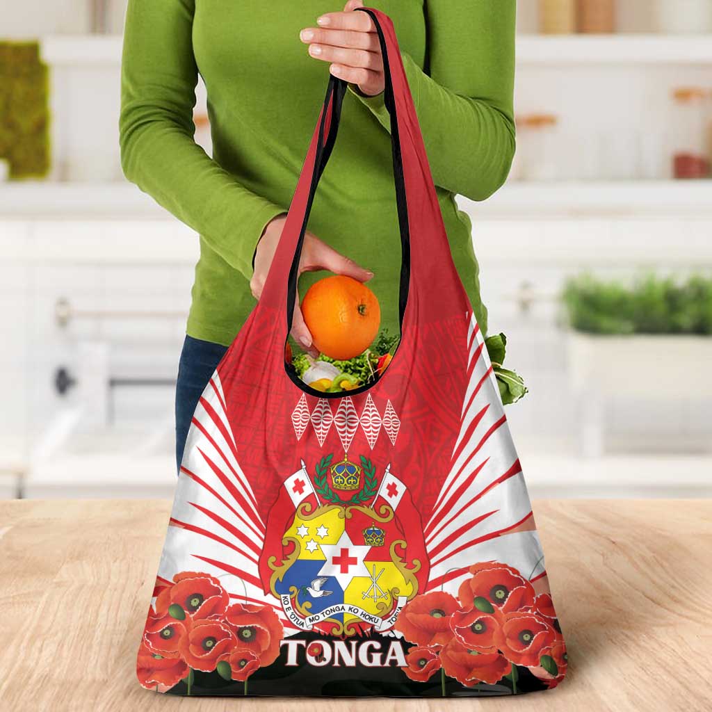 Tonga ANZAC Day Grocery Bag Camouflage With Poppies Lest We Forget LT14 - Polynesian Pride