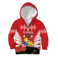 Tonga ANZAC Day Kid Hoodie Camouflage With Poppies Lest We Forget LT14 Zip Hoodie Red - Polynesian Pride