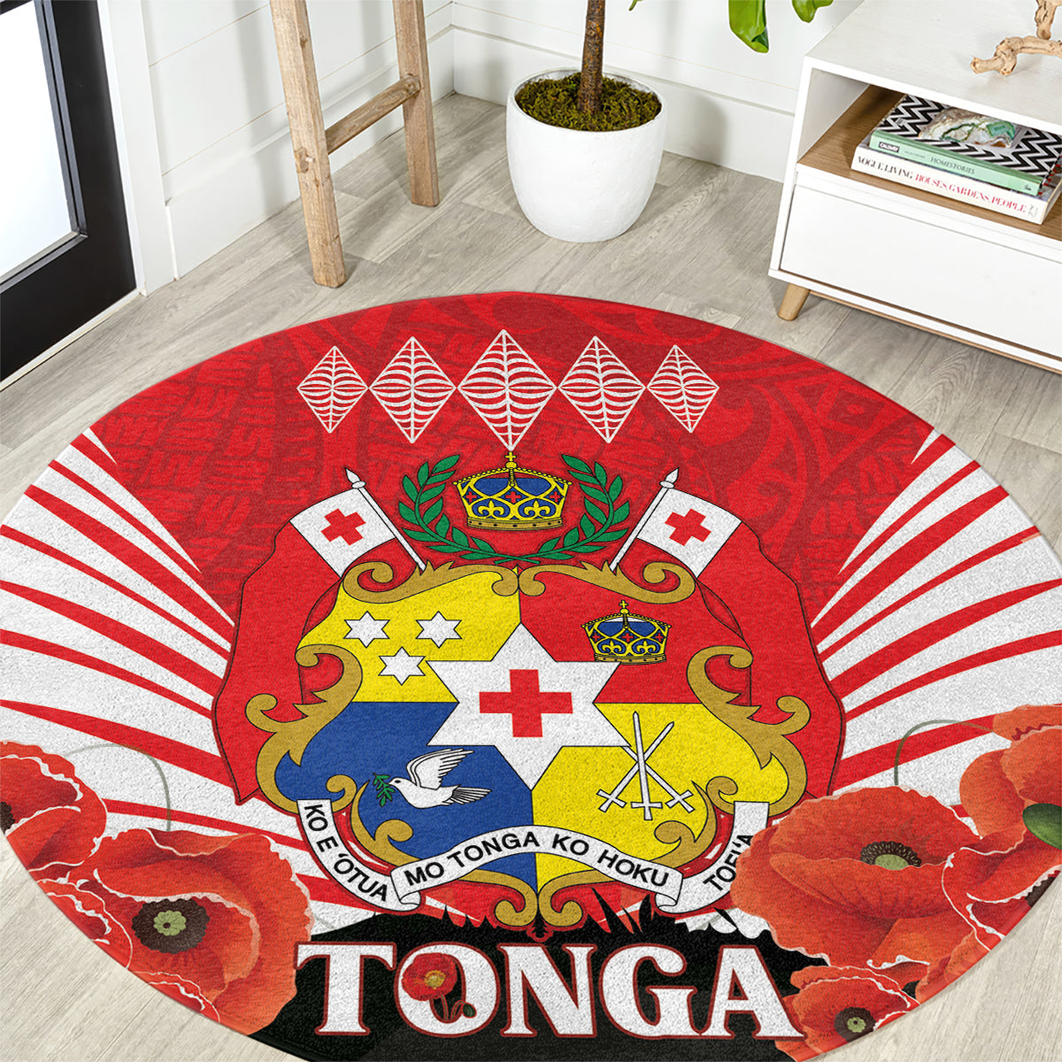 Tonga ANZAC Day Round Carpet Camouflage With Poppies Lest We Forget LT14 Red - Polynesian Pride