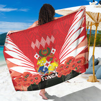 Tonga ANZAC Day Sarong Camouflage With Poppies Lest We Forget LT14 One Size 44 x 66 inches Red - Polynesian Pride