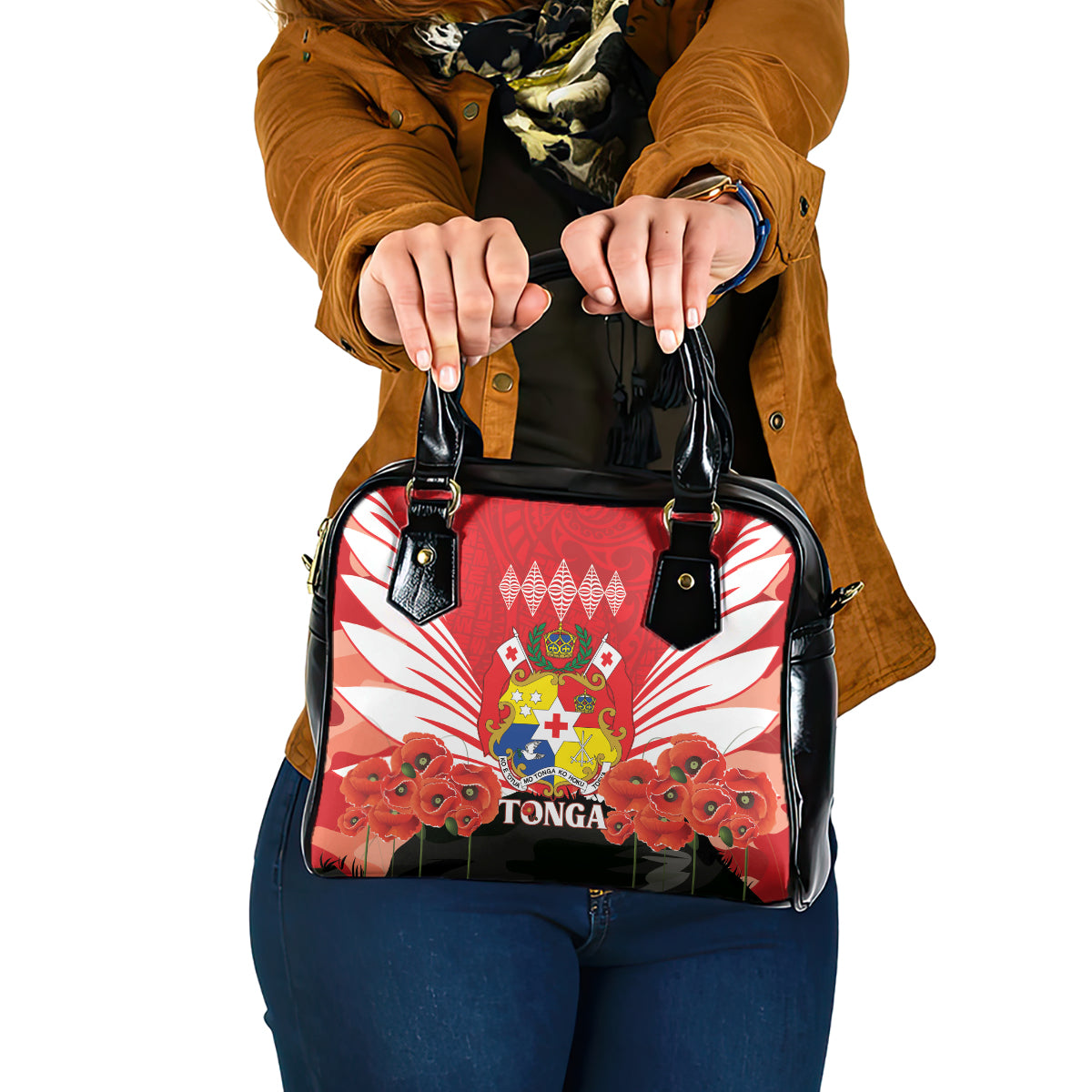 Tonga ANZAC Day Shoulder Handbag Camouflage With Poppies Lest We Forget LT14 One Size Red - Polynesian Pride