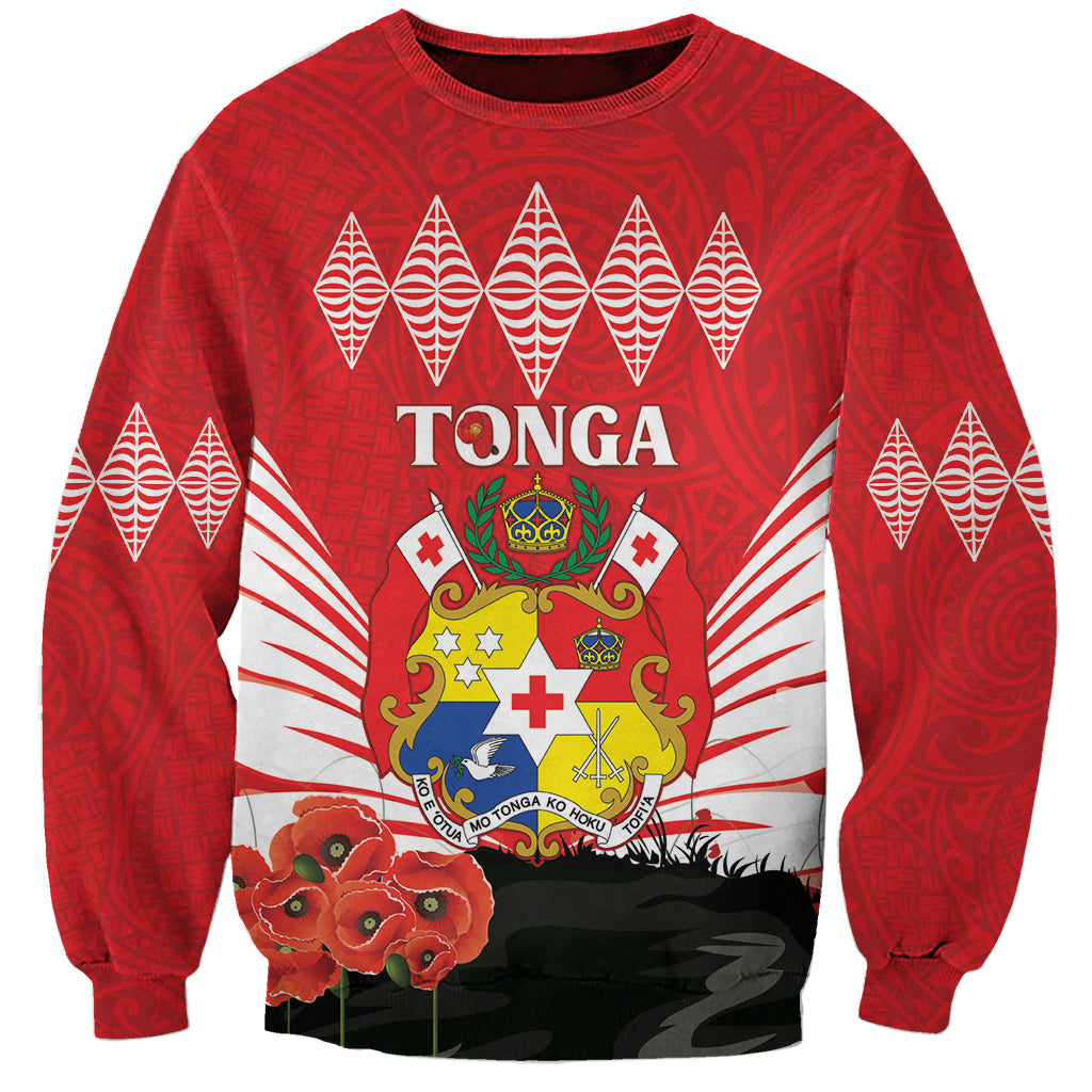 Tonga ANZAC Day Sweatshirt Camouflage With Poppies Lest We Forget LT14 Unisex Red - Polynesian Pride