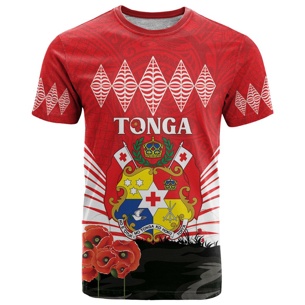 Tonga ANZAC Day T Shirt Camouflage With Poppies Lest We Forget LT14 Red - Polynesian Pride