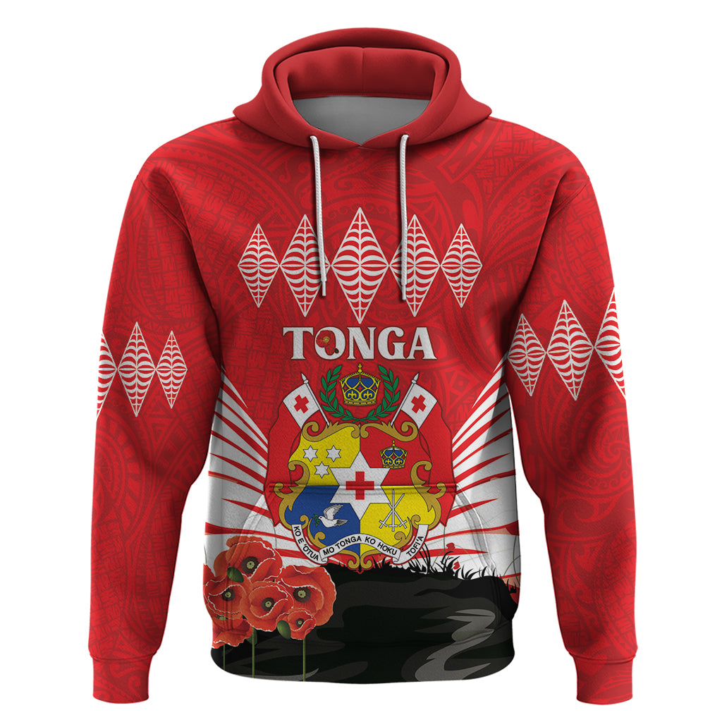 Tonga ANZAC Day Zip Hoodie Camouflage With Poppies Lest We Forget LT14 Pullover Hoodie Red - Polynesian Pride