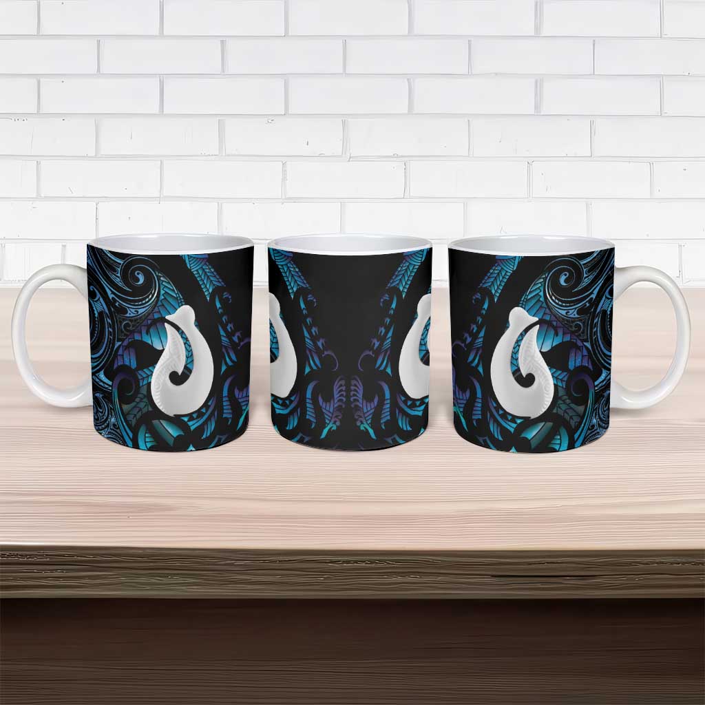 Hei Matau New Zealand Matariki Ceramic Mug NZ Fish Hook Maori Art