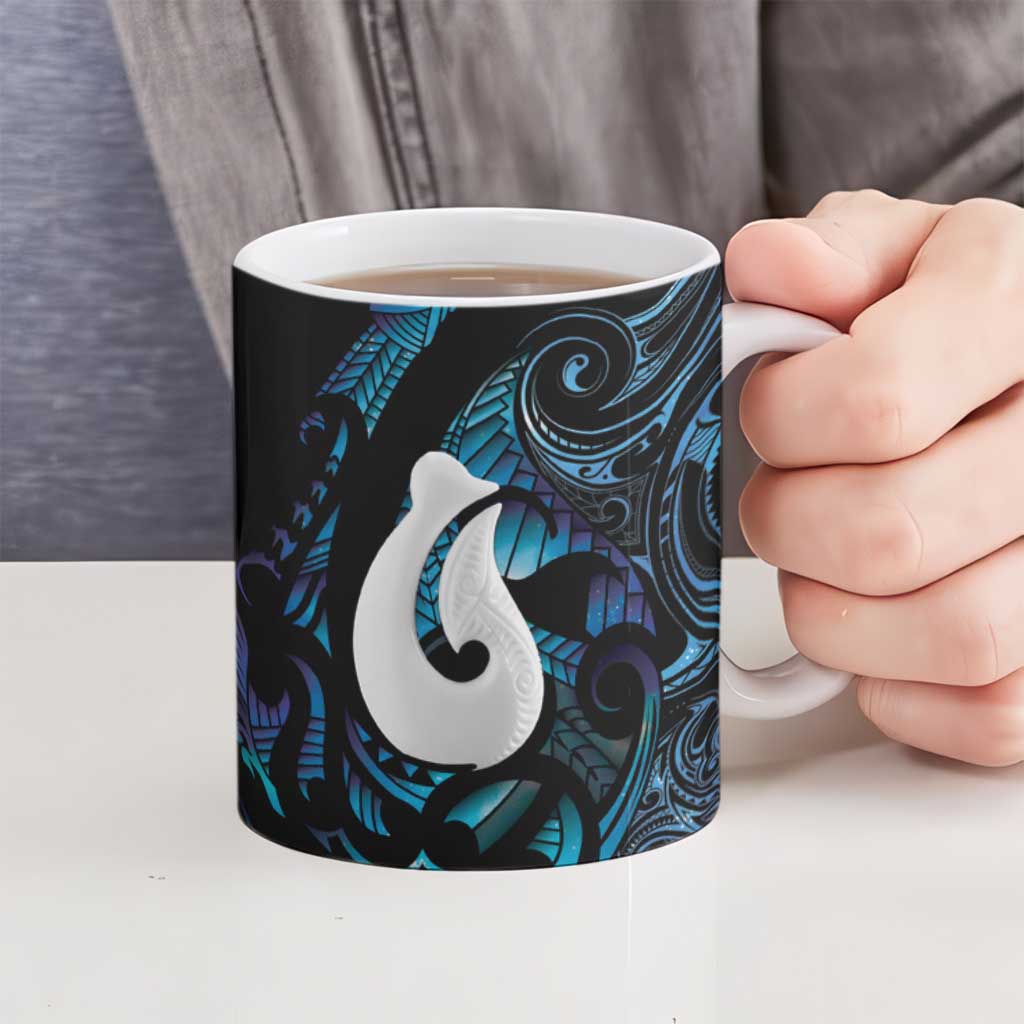 Hei Matau New Zealand Matariki Ceramic Mug NZ Fish Hook Maori Art
