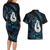 Hei Matau New Zealand Matariki Couples Matching Long Sleeve Bodycon Dress and Hawaiian Shirt NZ Fish Hook Maori Art