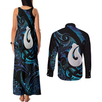 Hei Matau New Zealand Matariki Couples Matching Tank Maxi Dress and Long Sleeve Button Shirt NZ Fish Hook Maori Art