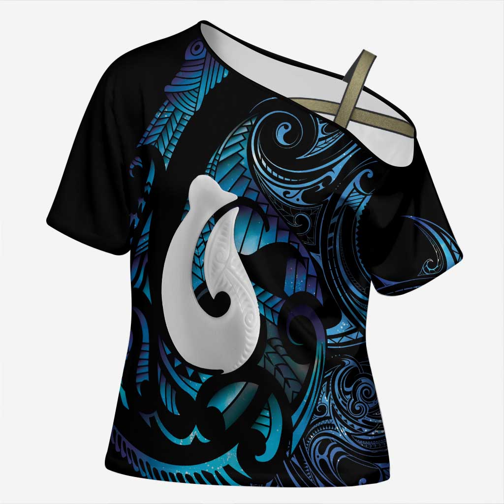 Hei Matau New Zealand Matariki Cross Shoulder Shirt NZ Fish Hook Maori Art LT14 Female Purple - Polynesian Pride