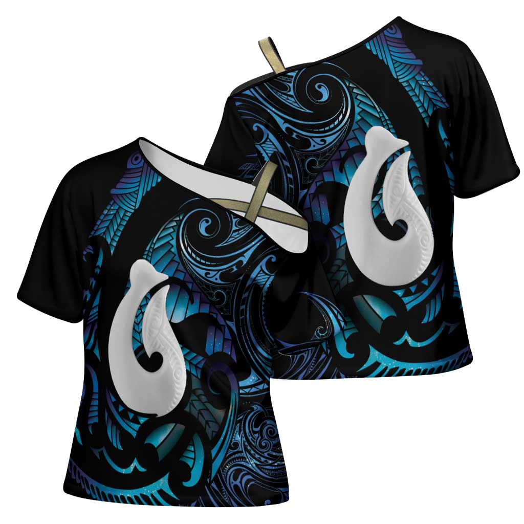 Hei Matau New Zealand Matariki Cross Shoulder Shirt NZ Fish Hook Maori Art