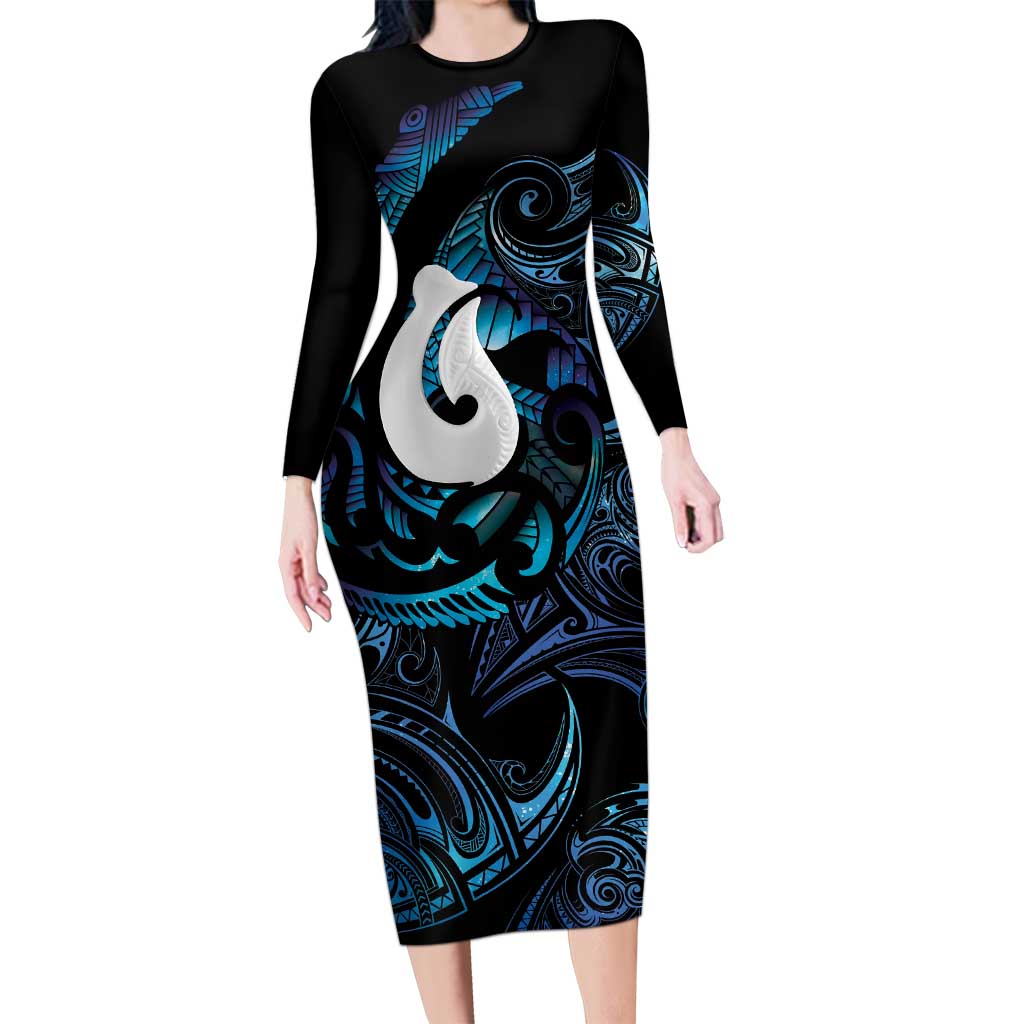 Hei Matau New Zealand Matariki Family Matching Long Sleeve Bodycon Dress and Hawaiian Shirt NZ Fish Hook Maori Art