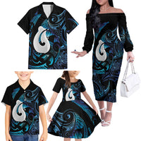 Hei Matau New Zealand Matariki Family Matching Off The Shoulder Long Sleeve Dress and Hawaiian Shirt NZ Fish Hook Maori Art