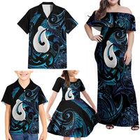 Hei Matau New Zealand Matariki Family Matching Off Shoulder Maxi Dress and Hawaiian Shirt NZ Fish Hook Maori Art