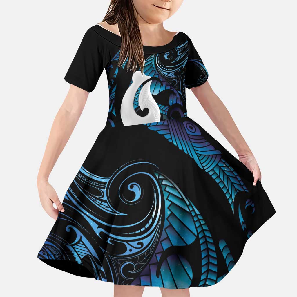 Hei Matau New Zealand Matariki Family Matching Off Shoulder Short Dress and Hawaiian Shirt NZ Fish Hook Maori Art