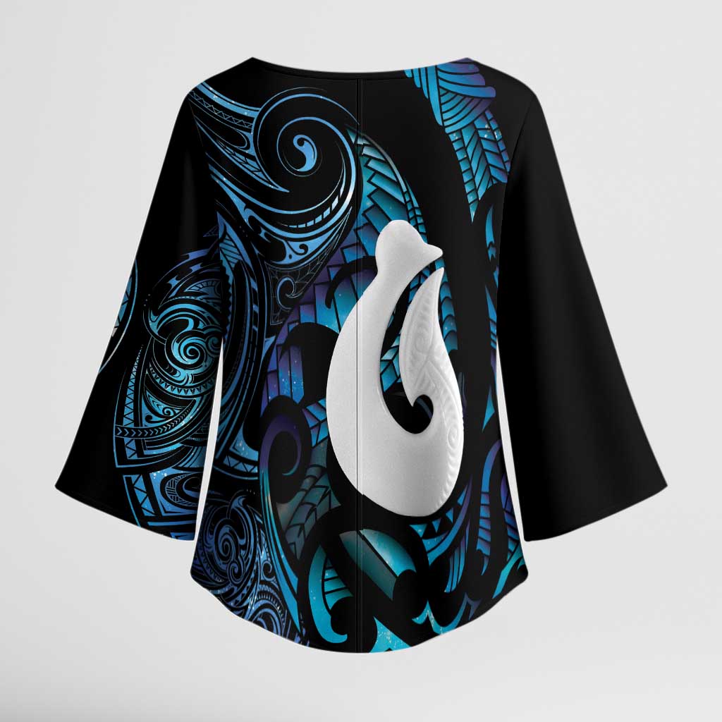 Hei Matau New Zealand Matariki Kimono Sleeve Blouse NZ Fish Hook Maori Art LT14 - Polynesian Pride