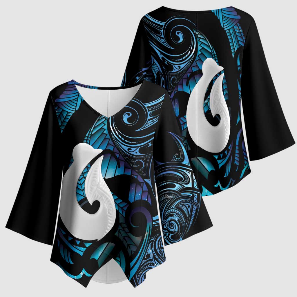 Hei Matau New Zealand Matariki Kimono Sleeve Blouse NZ Fish Hook Maori Art LT14 - Polynesian Pride