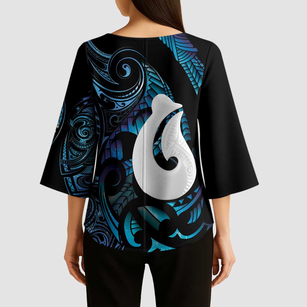 Hei Matau New Zealand Matariki Kimono Sleeve Blouse NZ Fish Hook Maori Art LT14 - Polynesian Pride