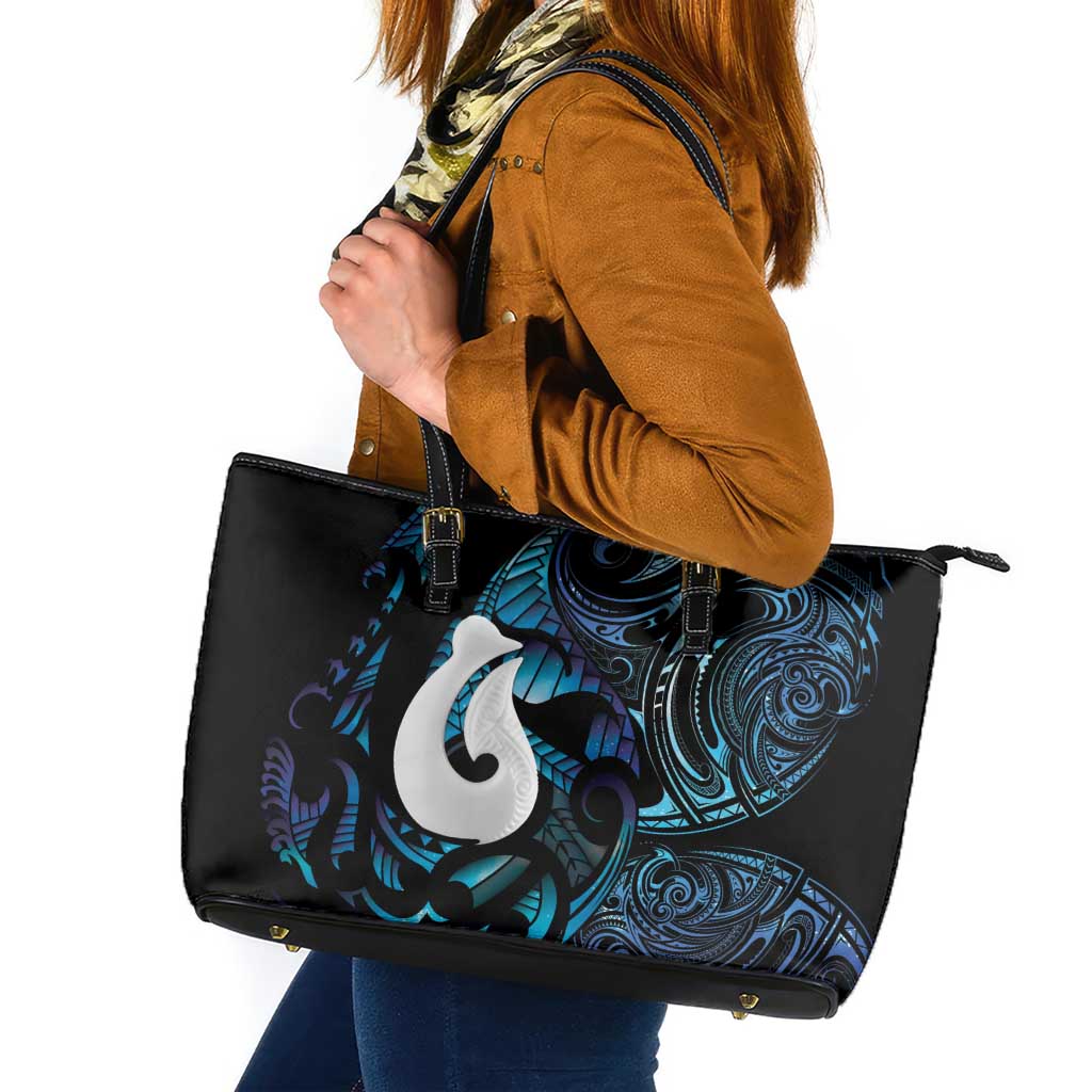 Hei Matau New Zealand Matariki Leather Tote Bag NZ Fish Hook Maori Art LT14 Purple - Polynesian Pride