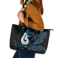 Hei Matau New Zealand Matariki Leather Tote Bag NZ Fish Hook Maori Art LT14 Purple - Polynesian Pride