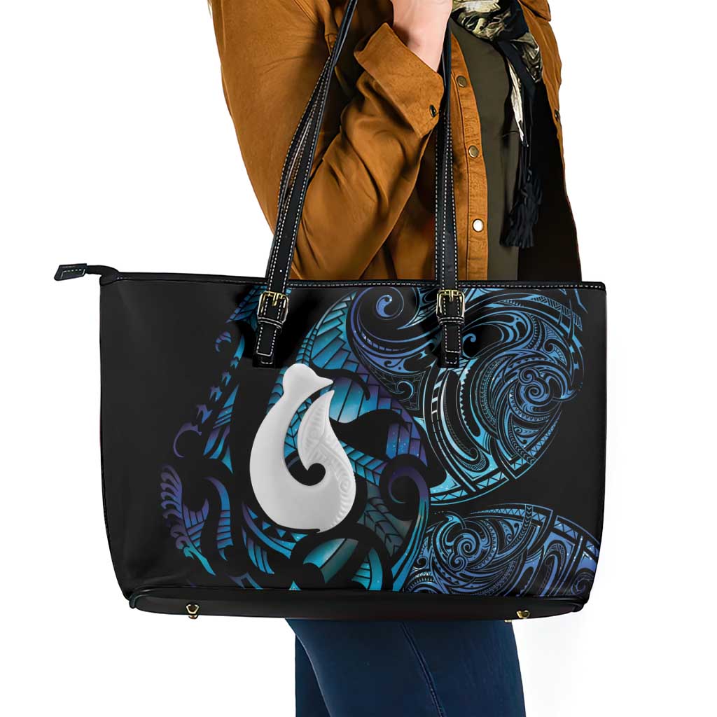Hei Matau New Zealand Matariki Leather Tote Bag NZ Fish Hook Maori Art LT14 - Polynesian Pride