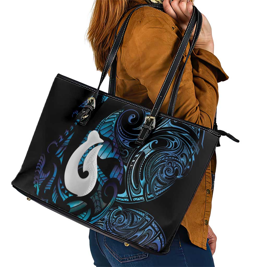 Hei Matau New Zealand Matariki Leather Tote Bag NZ Fish Hook Maori Art LT14 - Polynesian Pride