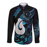 Hei Matau New Zealand Matariki Long Sleeve Button Shirt NZ Fish Hook Maori Art LT14 Unisex Purple - Polynesian Pride