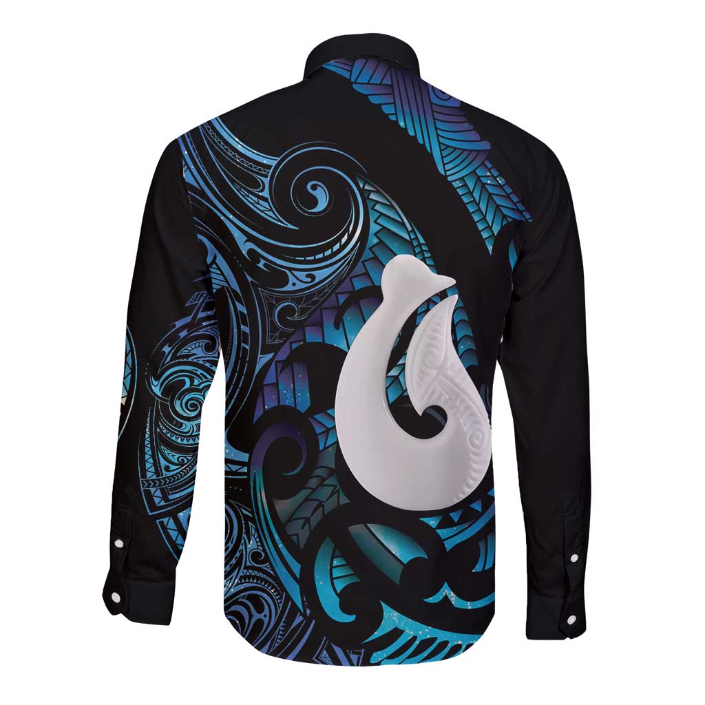 Hei Matau New Zealand Matariki Long Sleeve Button Shirt NZ Fish Hook Maori Art LT14 - Polynesian Pride
