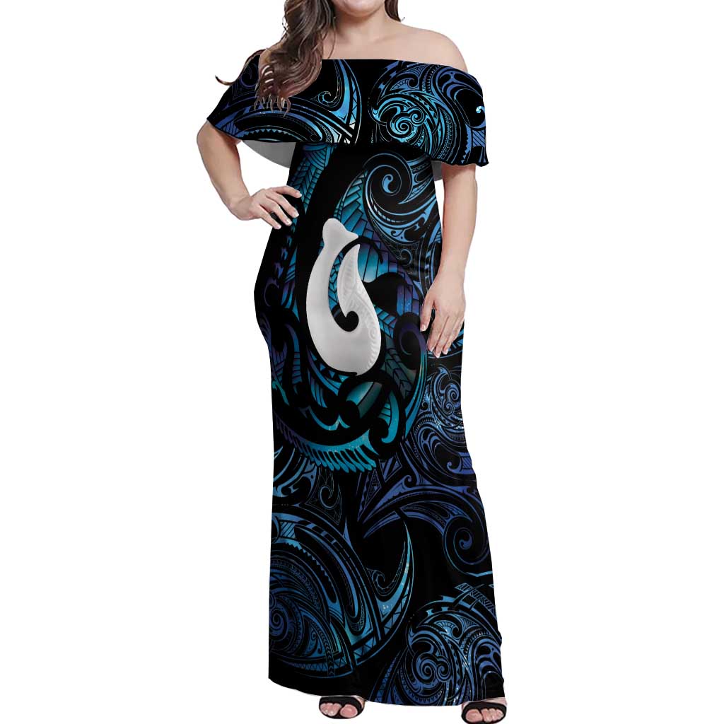 Hei Matau New Zealand Matariki Off Shoulder Maxi Dress NZ Fish Hook Maori Art LT14 Women Purple - Polynesian Pride