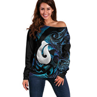 Hei Matau New Zealand Matariki Off Shoulder Sweater NZ Fish Hook Maori Art LT14 Women Purple - Polynesian Pride