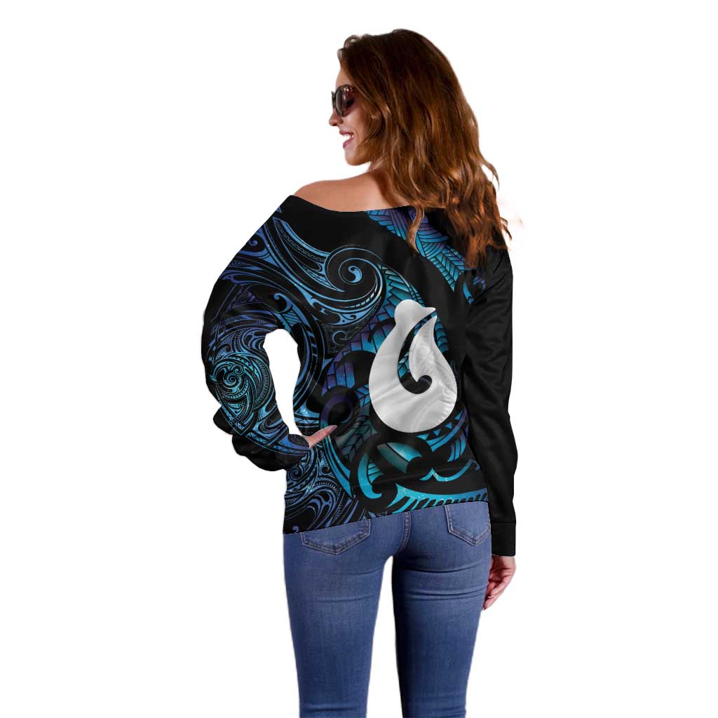 Hei Matau New Zealand Matariki Off Shoulder Sweater NZ Fish Hook Maori Art LT14 - Polynesian Pride