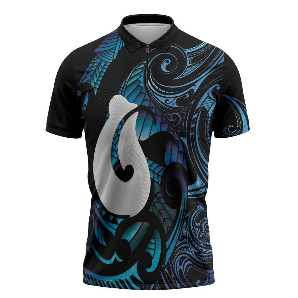 Hei Matau New Zealand Matariki Zipper Polo Shirt NZ Fish Hook Maori Art LT14 Purple - Polynesian Pride