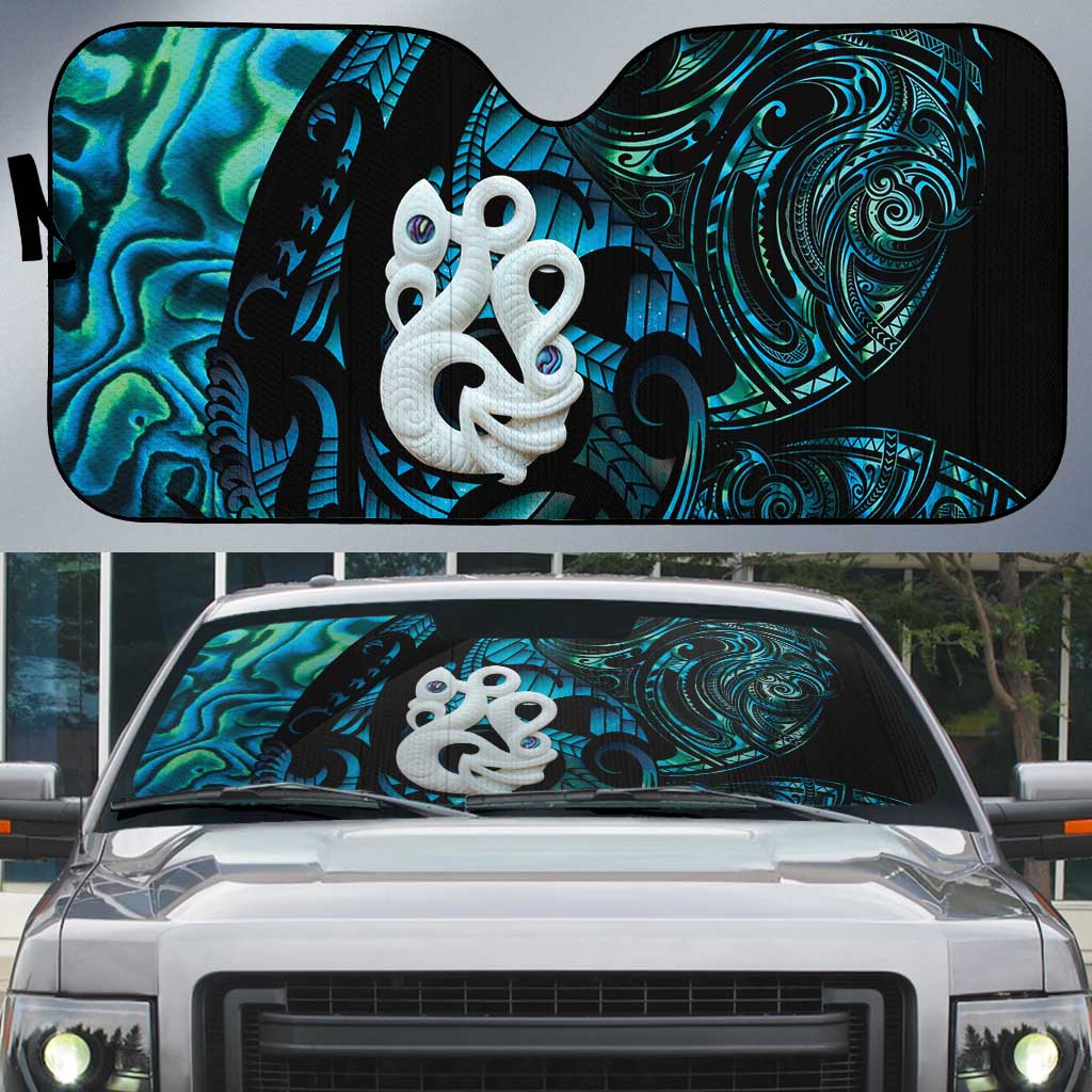 Manaia New Zealand Matariki Auto Sun Shade NZ Paua Shell Maori Art LT14 Turquoise - Polynesian Pride