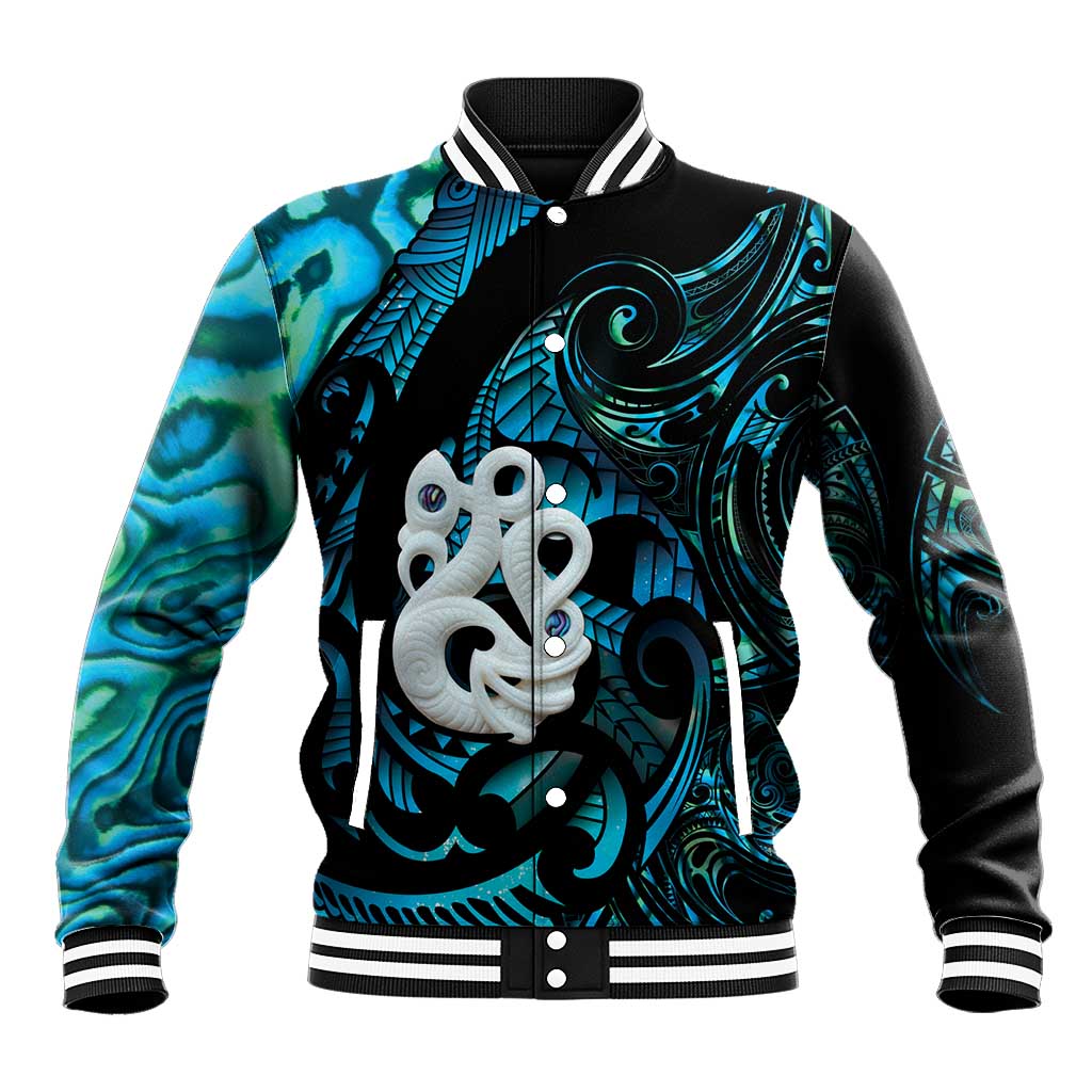 Manaia New Zealand Matariki Baseball Jacket NZ Paua Shell Maori Art LT14 Unisex Turquoise - Polynesian Pride