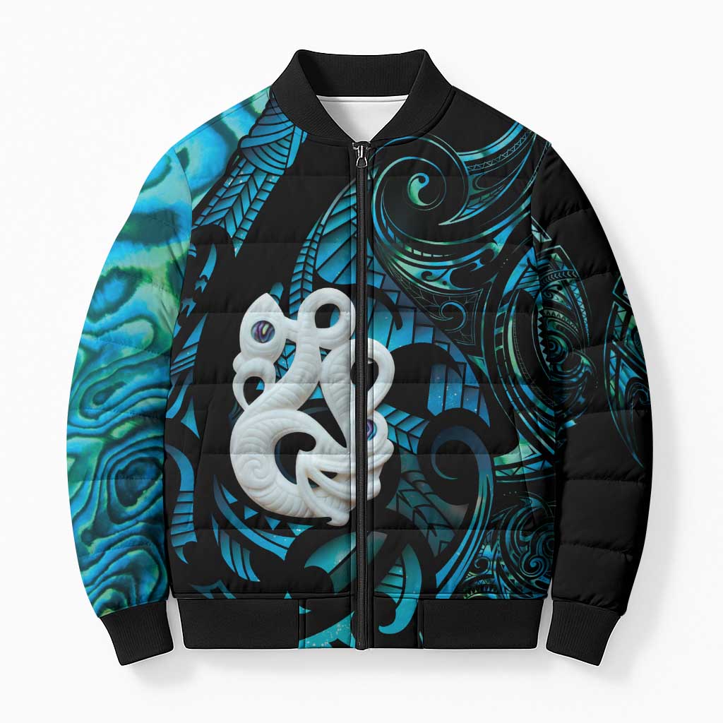 Manaia New Zealand Matariki Bomber Puffer Jacket NZ Paua Shell Maori Art LT14 Unisex Turquoise - Polynesian Pride