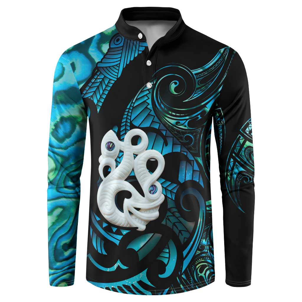 Manaia New Zealand Matariki Button Sweatshirt NZ Paua Shell Maori Art LT14 Turquoise - Polynesian Pride